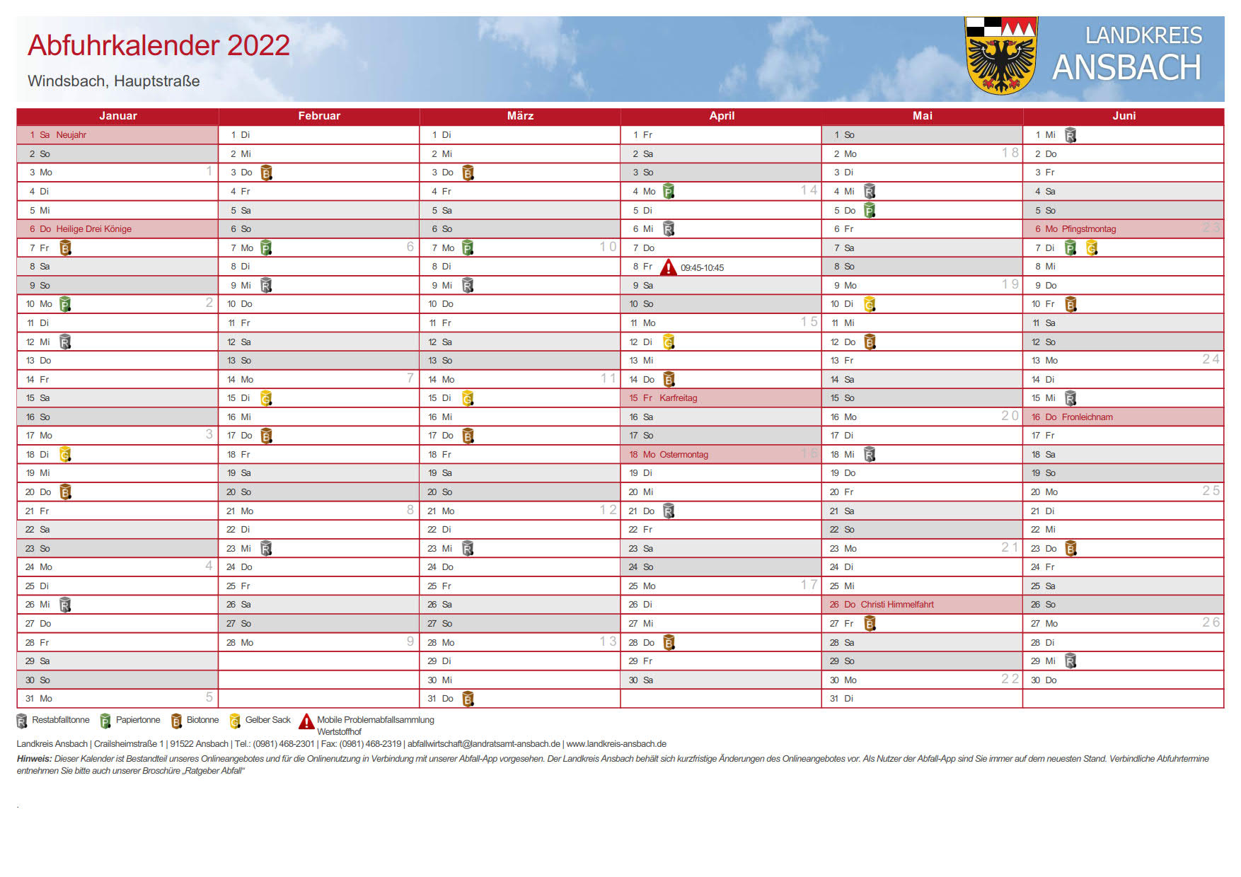  Abfuhrkalender Windsbach 1.Halbjahr 2022 