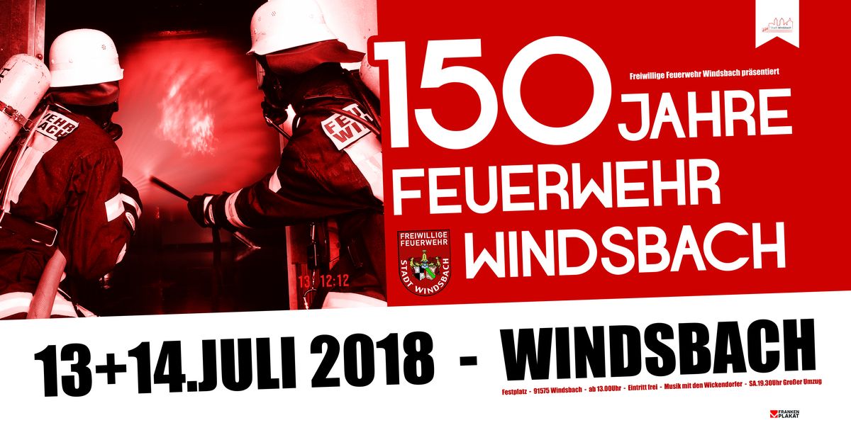 Herzliche Einladung zum 150-jährigen Jubiläum der Freiwilligen Feuerwehr Stadt Windsbach